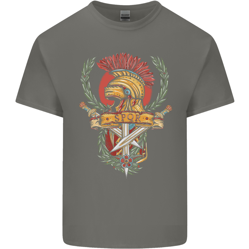 SPQR Helmet Gym Bodybuilding Training Top Kids T-Shirt Childrens Charcoal