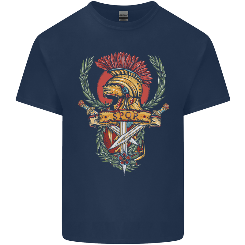 SPQR Helmet Gym Bodybuilding Training Top Kids T-Shirt Childrens Navy Blue
