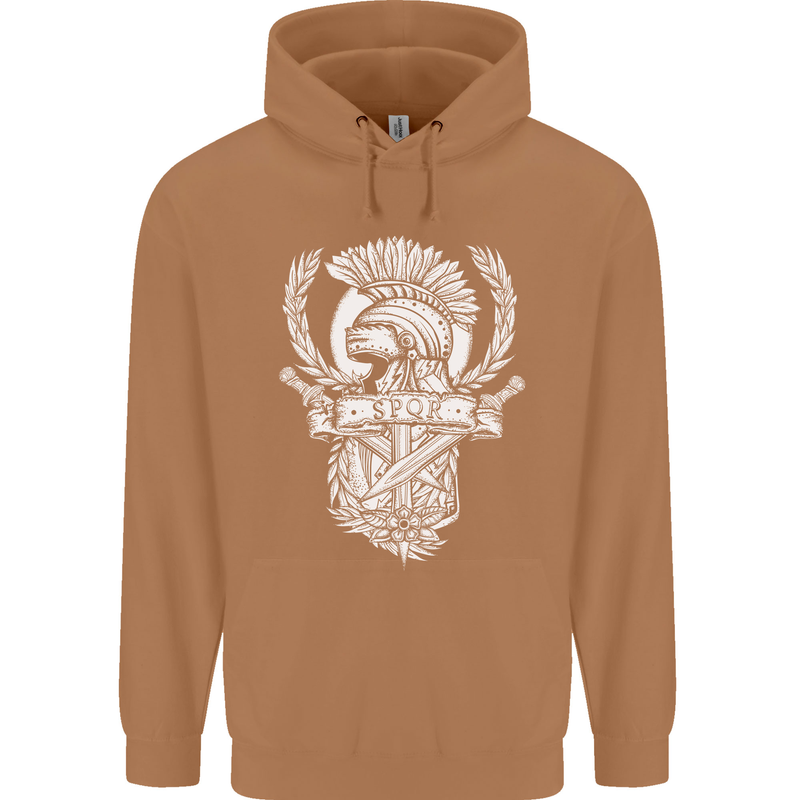 SPQR Helmet Gym Bodybuilding Training Top Mens 80% Cotton Hoodie Caramel Latte