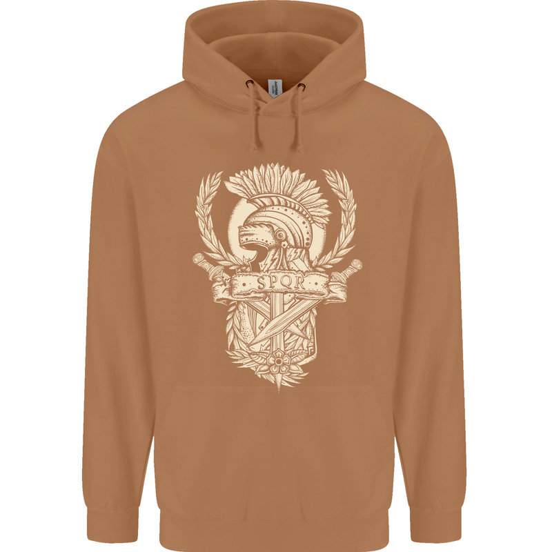 SPQR Helmet Gym Bodybuilding Training Top Mens 80% Cotton Hoodie Caramel Latte
