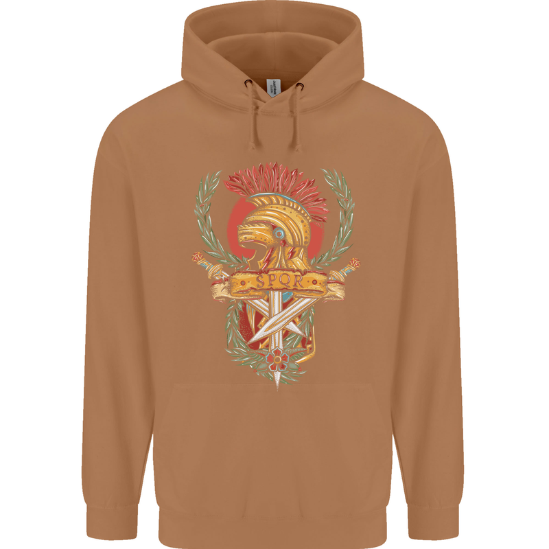 SPQR Helmet Gym Bodybuilding Training Top Mens 80% Cotton Hoodie Caramel Latte