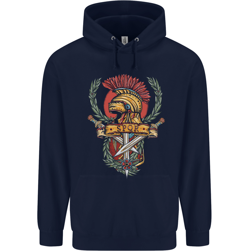 SPQR Helmet Gym Bodybuilding Training Top Mens 80% Cotton Hoodie Navy Blue