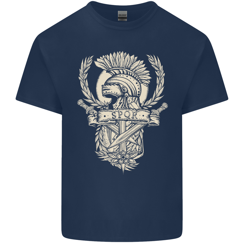 SPQR Helmet Gym Bodybuilding Training Top Mens Cotton T-Shirt Tee Top Navy Blue