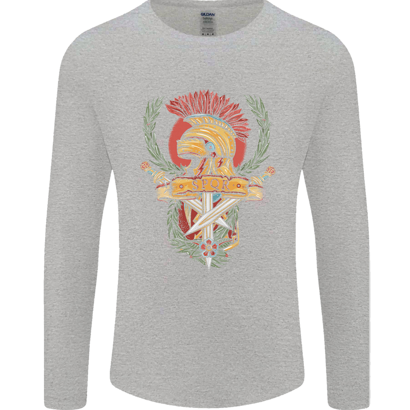 SPQR Helmet Gym Bodybuilding Training Top Mens Long Sleeve T-Shirt Sports Grey