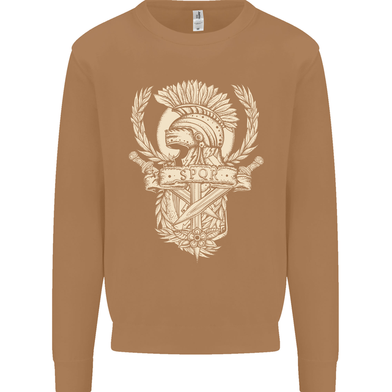 SPQR Helmet Gym Bodybuilding Training Top Mens Sweatshirt Jumper Caramel Latte