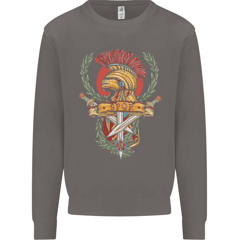 SPQR Helmet Gym Bodybuilding Training Top Mens Sweatshirt Jumper Charcoal