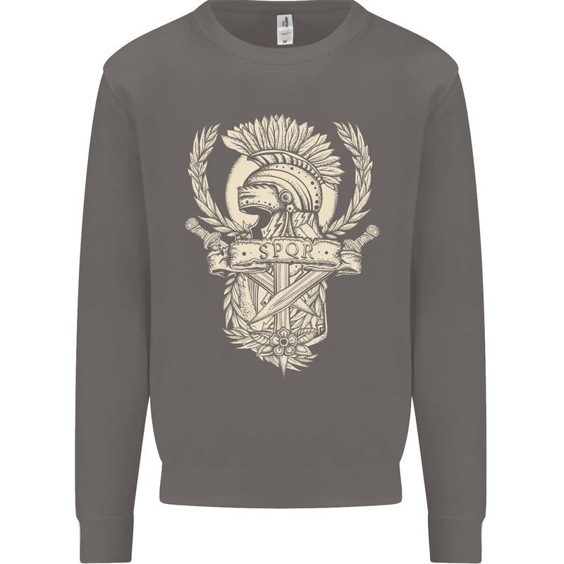SPQR Helmet Gym Bodybuilding Training Top Mens Sweatshirt Jumper Charcoal