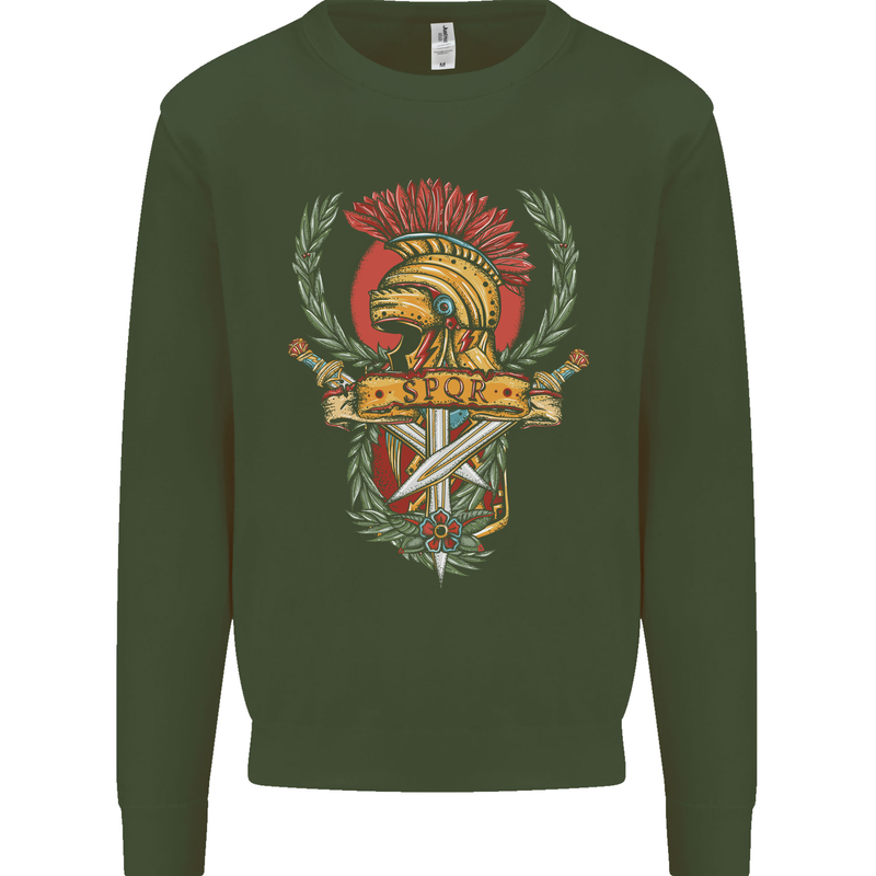 SPQR Helmet Gym Bodybuilding Training Top Mens Sweatshirt Jumper Forest Green