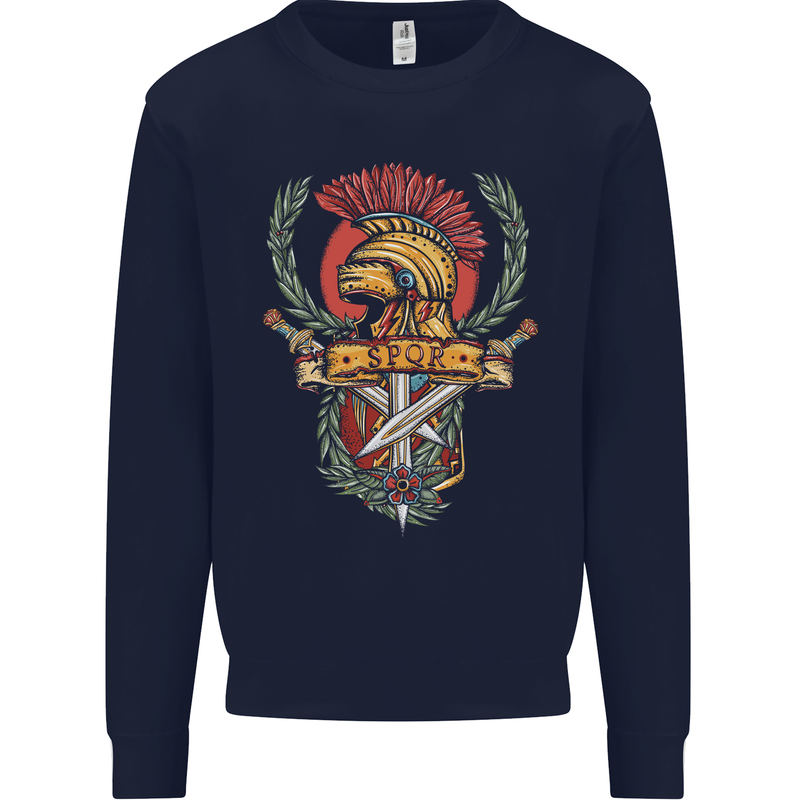 SPQR Helmet Gym Bodybuilding Training Top Mens Sweatshirt Jumper Navy Blue