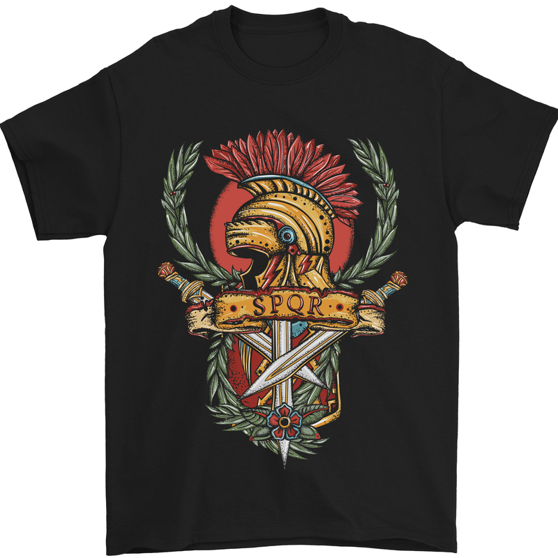SPQR Helmet Gym Bodybuilding Training Top Mens T-Shirt Cotton Gildan Black
