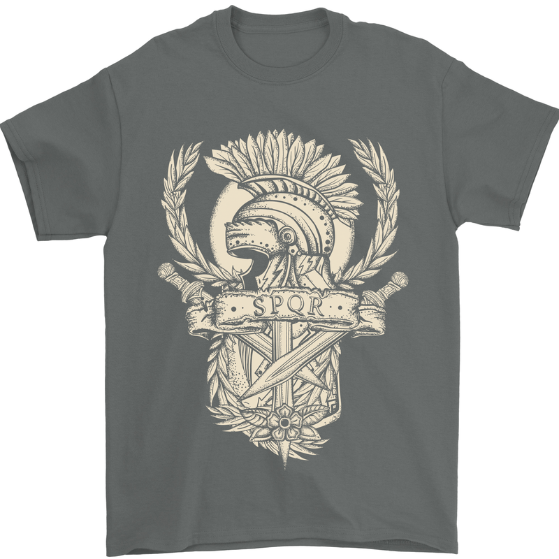 SPQR Helmet Gym Bodybuilding Training Top Mens T-Shirt Cotton Gildan Charcoal