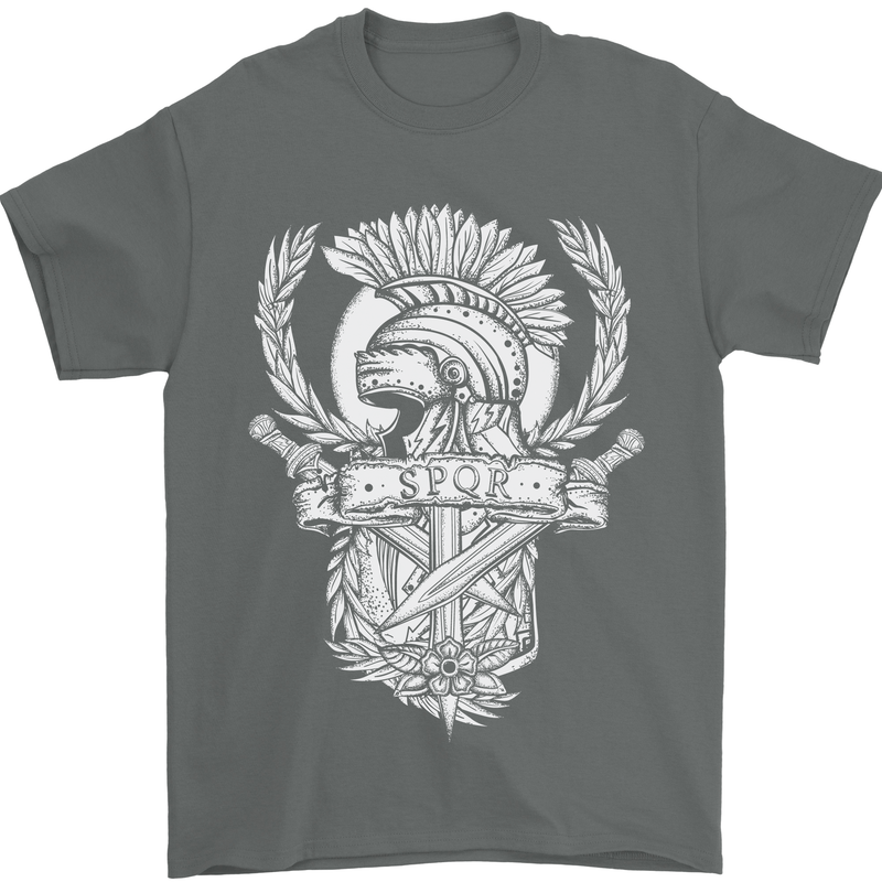 SPQR Helmet Gym Bodybuilding Training Top Mens T-Shirt Cotton Gildan Charcoal
