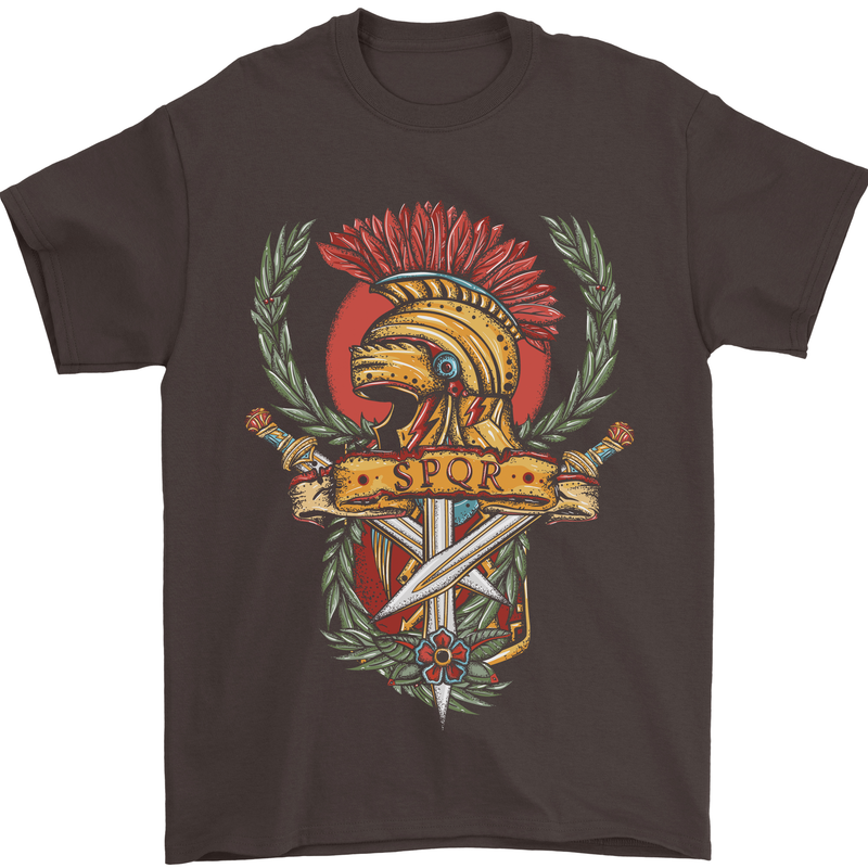SPQR Helmet Gym Bodybuilding Training Top Mens T-Shirt Cotton Gildan Dark Chocolate