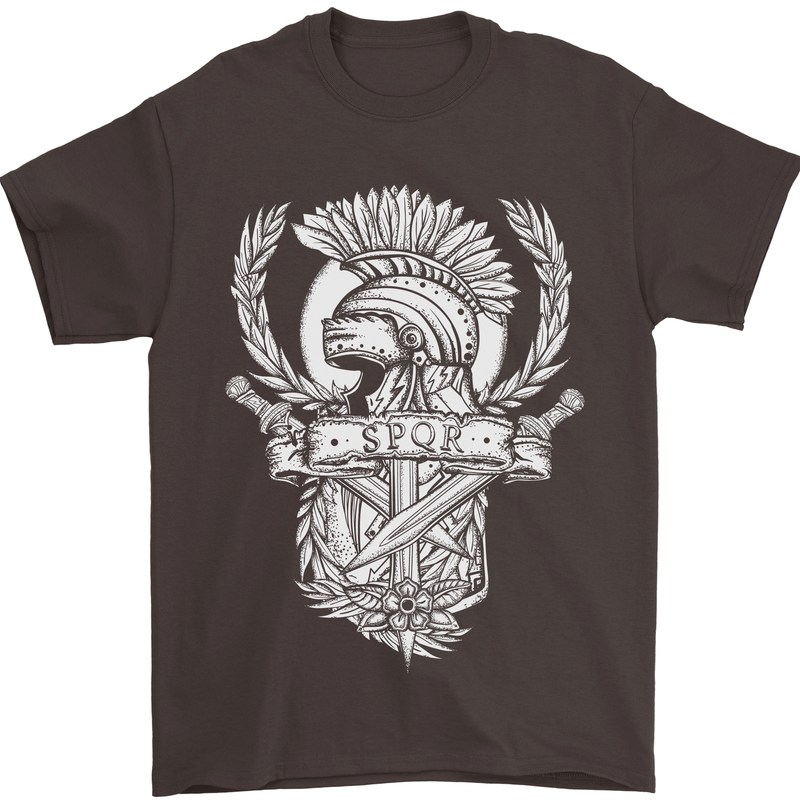 SPQR Helmet Gym Bodybuilding Training Top Mens T-Shirt Cotton Gildan Dark Chocolate