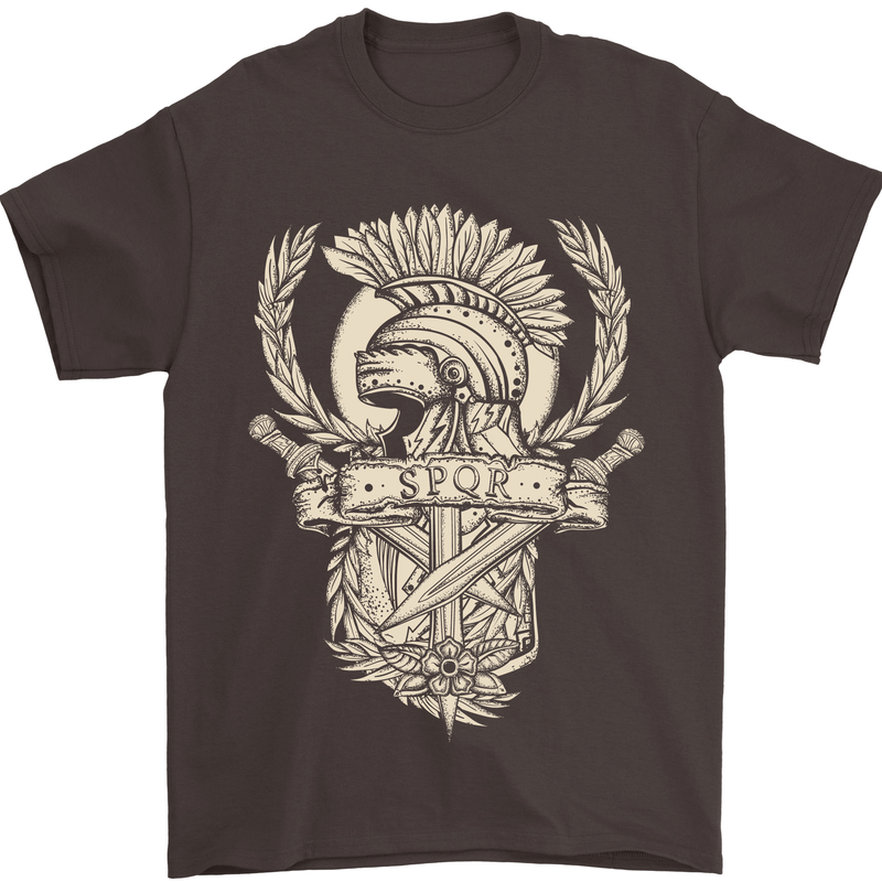 SPQR Helmet Gym Bodybuilding Training Top Mens T-Shirt Cotton Gildan Dark Chocolate