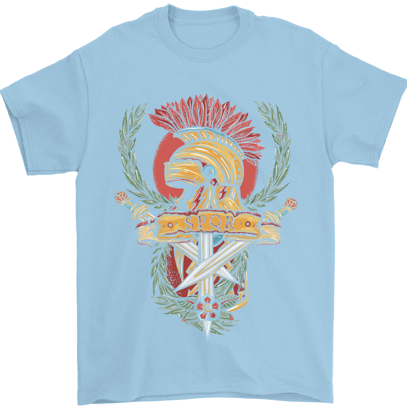 SPQR Helmet Gym Bodybuilding Training Top Mens T-Shirt Cotton Gildan Light Blue