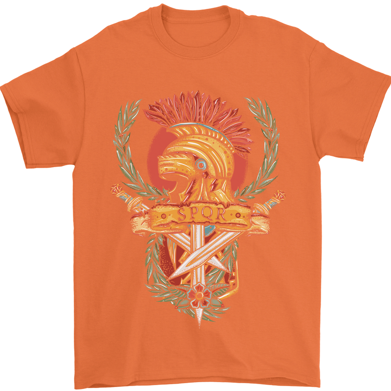 SPQR Helmet Gym Bodybuilding Training Top Mens T-Shirt Cotton Gildan Orange