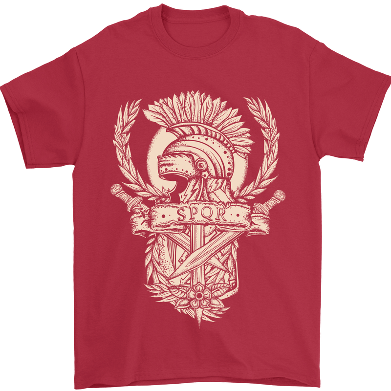 SPQR Helmet Gym Bodybuilding Training Top Mens T-Shirt Cotton Gildan Red