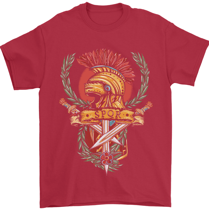 SPQR Helmet Gym Bodybuilding Training Top Mens T-Shirt Cotton Gildan Red
