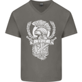 SPQR Helmet Gym Bodybuilding Training Top Mens V-Neck Cotton T-Shirt Charcoal
