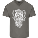 SPQR Helmet Gym Bodybuilding Training Top Mens V-Neck Cotton T-Shirt Charcoal