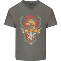 SPQR Helmet Gym Bodybuilding Training Top Mens V-Neck Cotton T-Shirt Charcoal