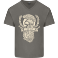 SPQR Helmet Gym Bodybuilding Training Top Mens V-Neck Cotton T-Shirt Charcoal