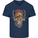 SPQR Helmet Gym Bodybuilding Training Top Mens V-Neck Cotton T-Shirt Navy Blue