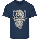 SPQR Helmet Gym Bodybuilding Training Top Mens V-Neck Cotton T-Shirt Navy Blue