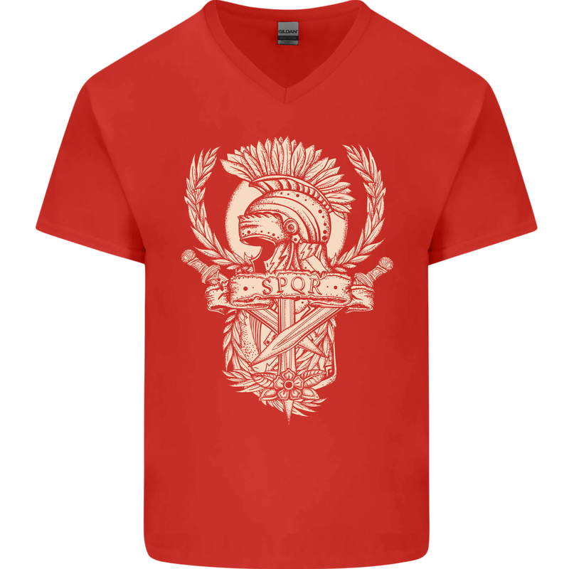 SPQR Helmet Gym Bodybuilding Training Top Mens V-Neck Cotton T-Shirt Red