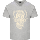 SPQR Helmet Gym Bodybuilding Training Top Mens V-Neck Cotton T-Shirt Sports Grey