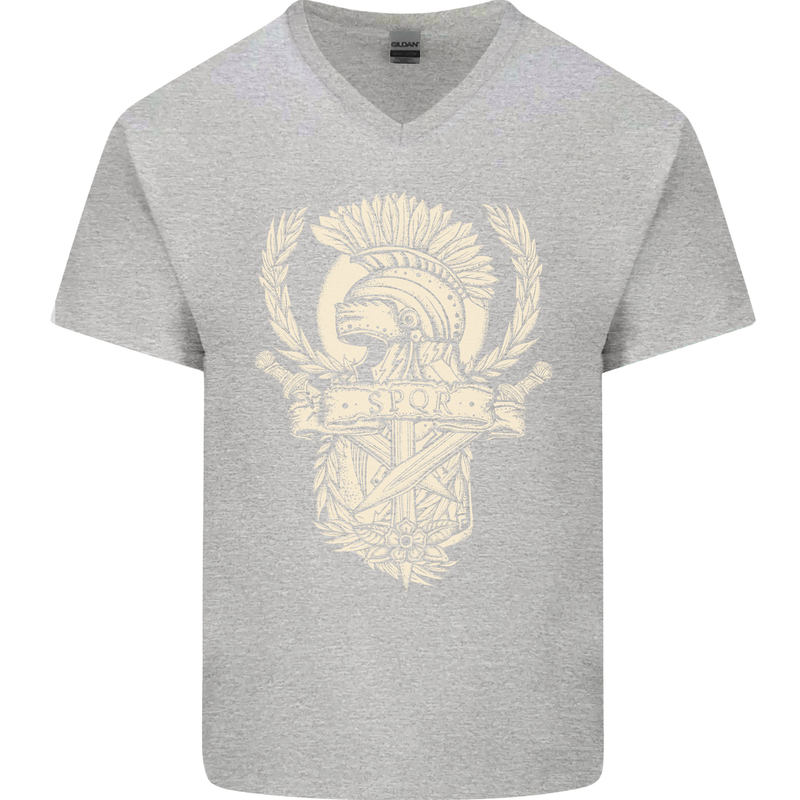 SPQR Helmet Gym Bodybuilding Training Top Mens V-Neck Cotton T-Shirt Sports Grey