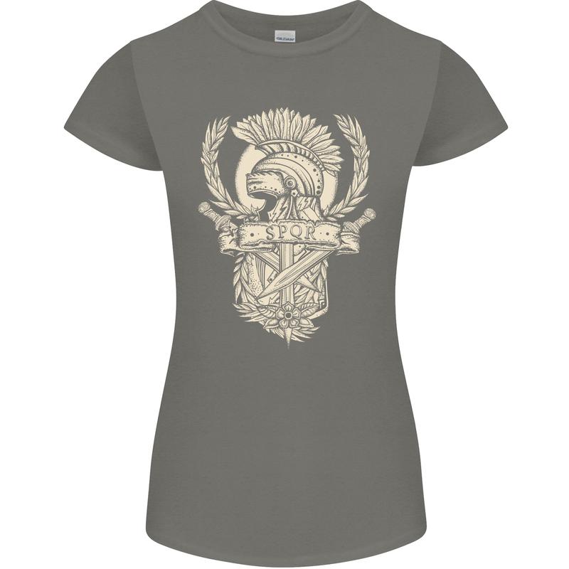 SPQR Helmet Gym Bodybuilding Training Top Womens Petite Cut T-Shirt Charcoal