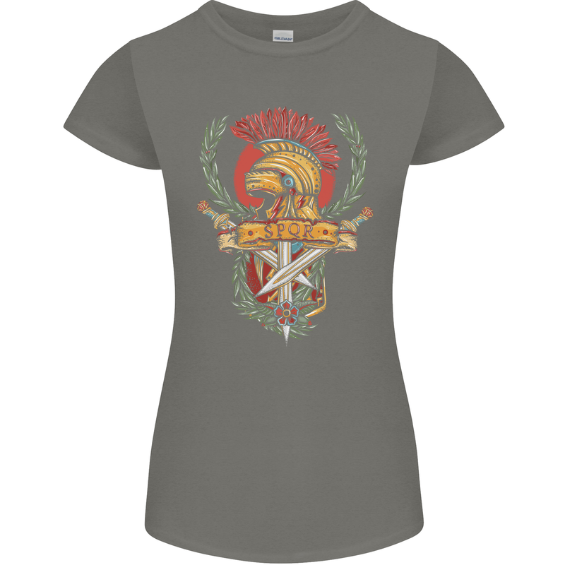 SPQR Helmet Gym Bodybuilding Training Top Womens Petite Cut T-Shirt Charcoal