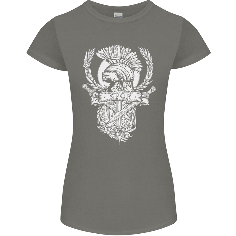 SPQR Helmet Gym Bodybuilding Training Top Womens Petite Cut T-Shirt Charcoal