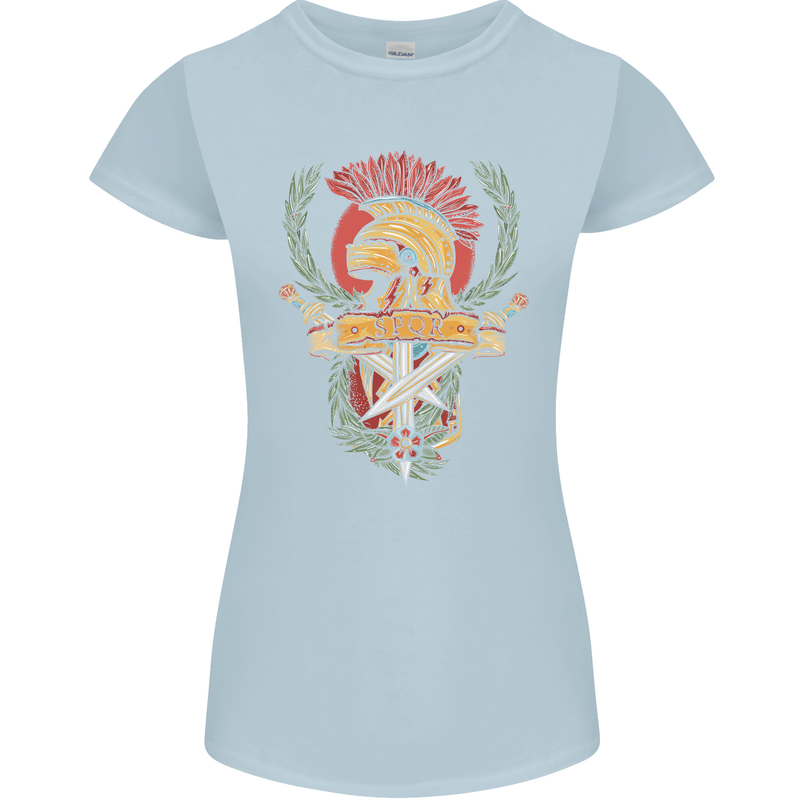 SPQR Helmet Gym Bodybuilding Training Top Womens Petite Cut T-Shirt Light Blue