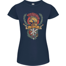 SPQR Helmet Gym Bodybuilding Training Top Womens Petite Cut T-Shirt Navy Blue