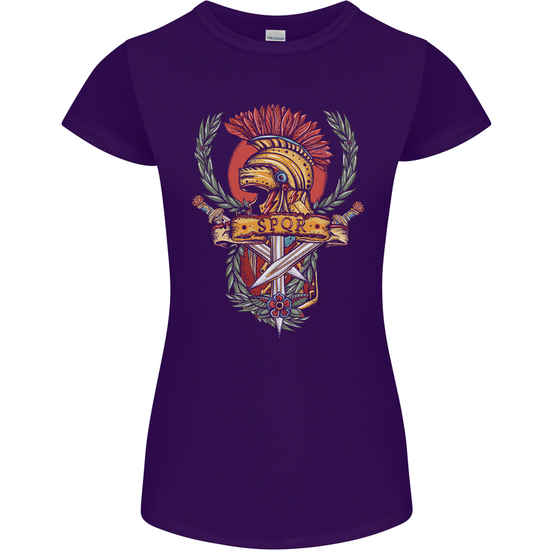 SPQR Helmet Gym Bodybuilding Training Top Womens Petite Cut T-Shirt Purple