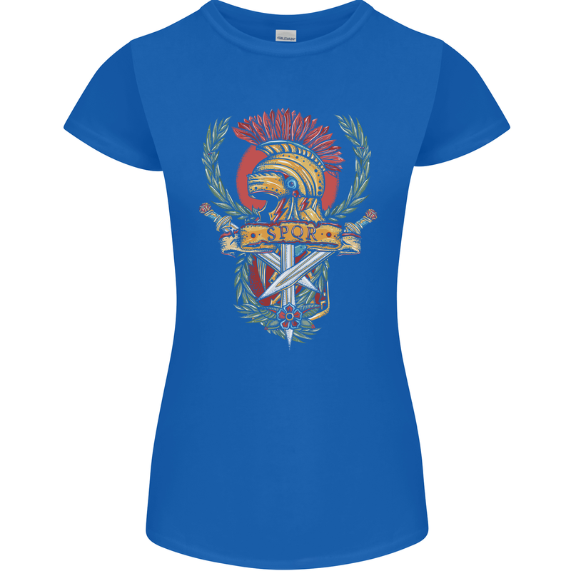 SPQR Helmet Gym Bodybuilding Training Top Womens Petite Cut T-Shirt Royal Blue