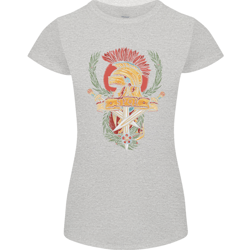 SPQR Helmet Gym Bodybuilding Training Top Womens Petite Cut T-Shirt Sports Grey