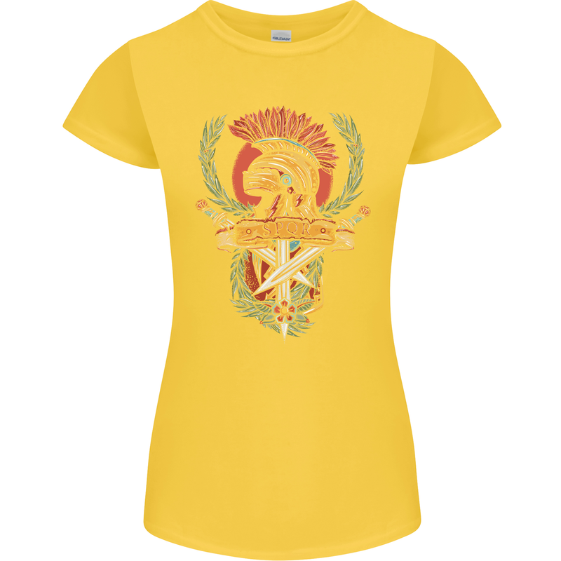 SPQR Helmet Gym Bodybuilding Training Top Womens Petite Cut T-Shirt Yellow