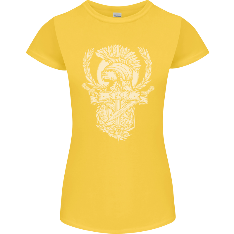 SPQR Helmet Gym Bodybuilding Training Top Womens Petite Cut T-Shirt Yellow
