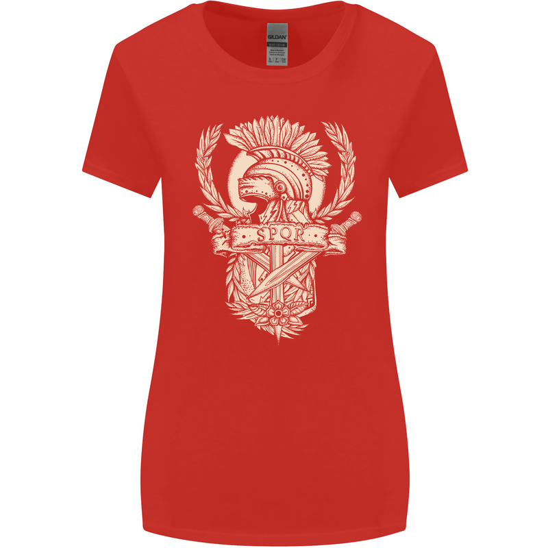 SPQR Helmet Gym Bodybuilding Training Top Womens Wider Cut T-Shirt Red