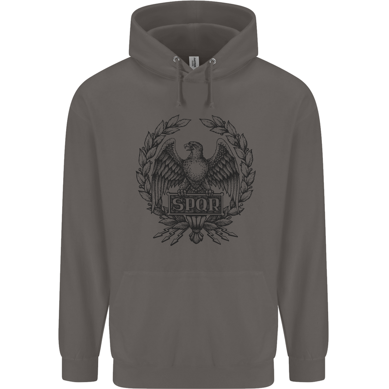 SPQR Roman Emblem Gym Training Top Mens 80% Cotton Hoodie Charcoal