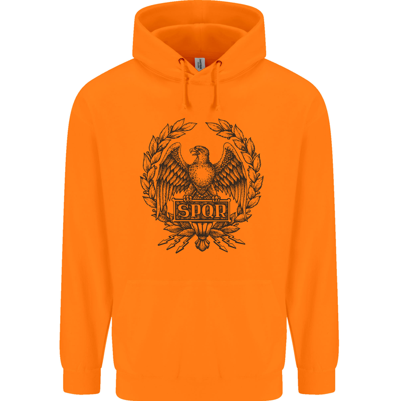 SPQR Roman Emblem Gym Training Top Mens 80% Cotton Hoodie Orange