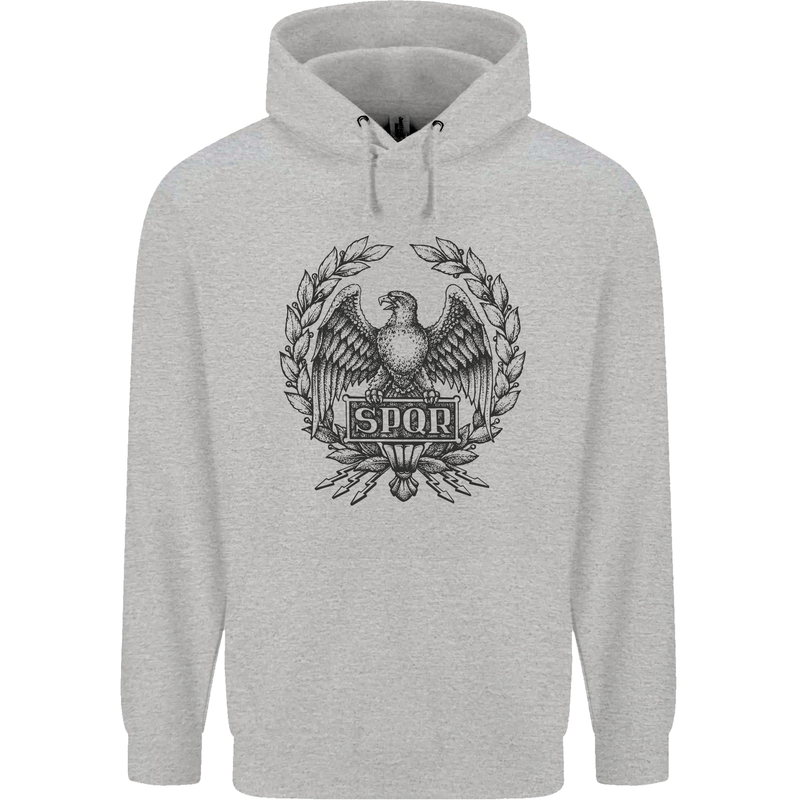 SPQR Roman Emblem Gym Training Top Mens 80% Cotton Hoodie Sports Grey