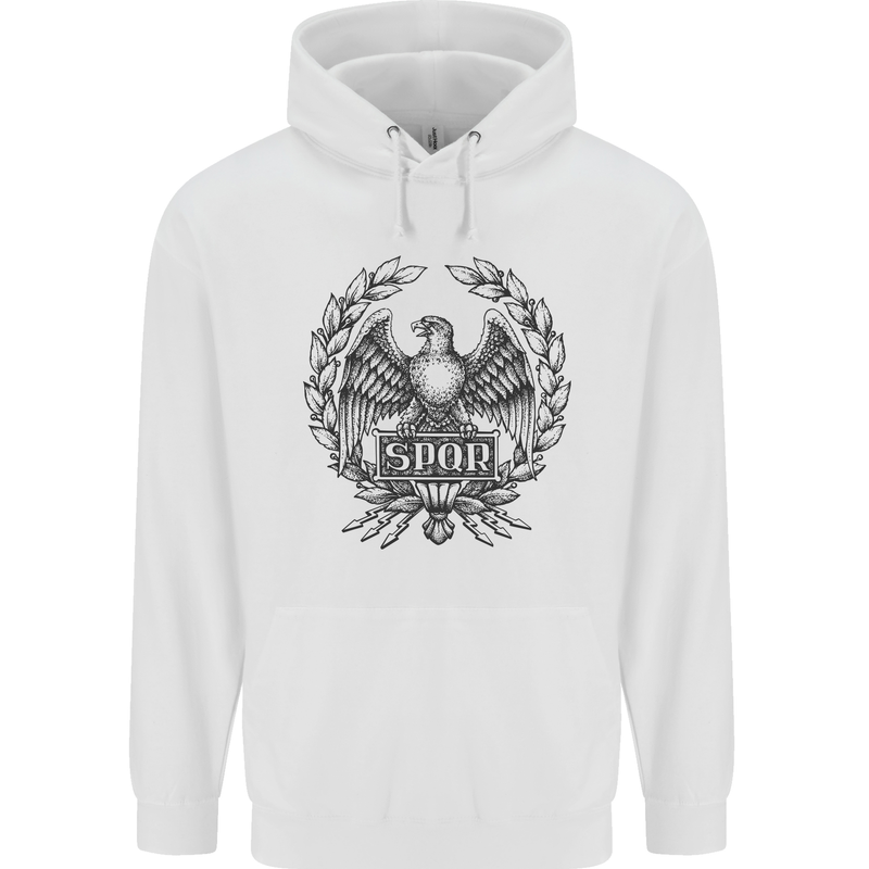 SPQR Roman Emblem Gym Training Top Mens 80% Cotton Hoodie White