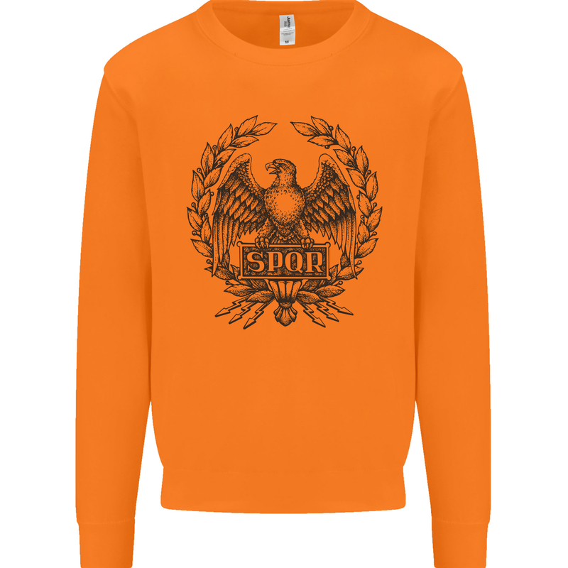 SPQR Roman Emblem Gym Training Top Mens Sweatshirt Jumper Orange