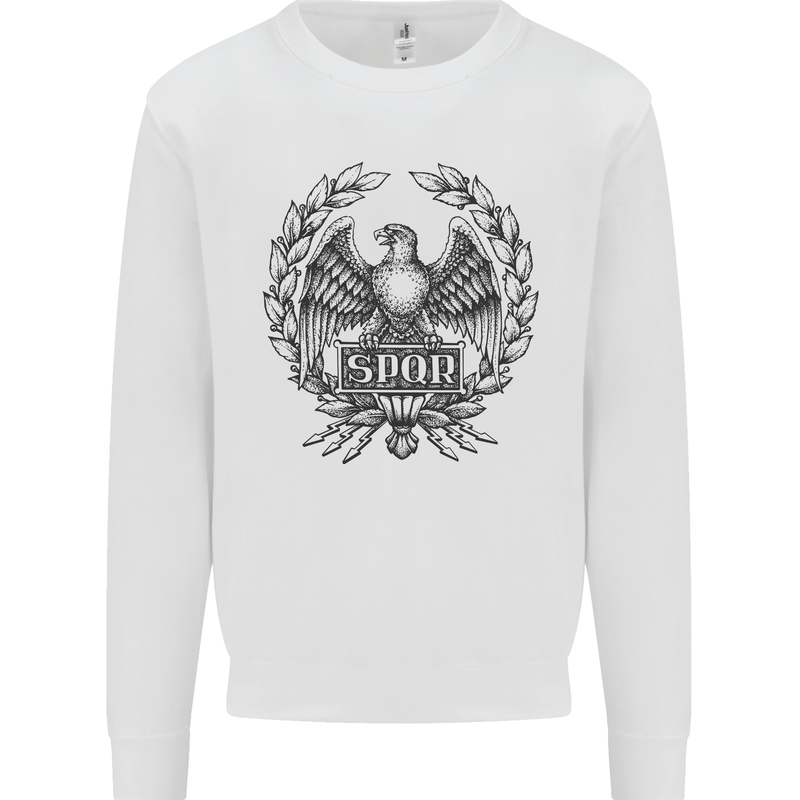 SPQR Roman Emblem Gym Training Top Mens Sweatshirt Jumper White