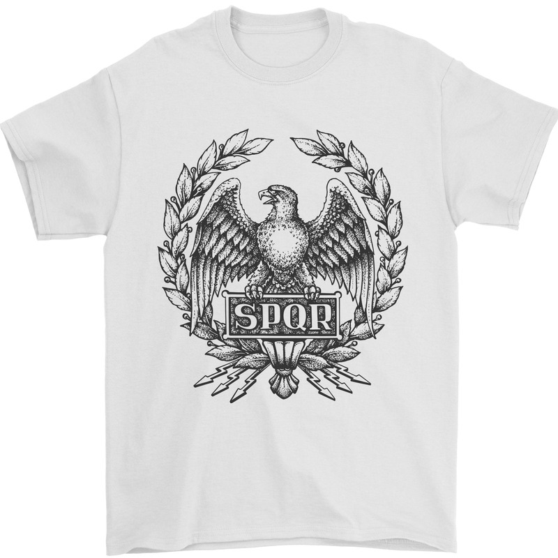 SPQR Roman Emblem Gym Training Top Mens T-Shirt Cotton Gildan White